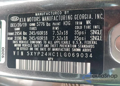 2020 Kia Telluride Lx from USA, damaged, VIN 5XYP24HC1LG069034
